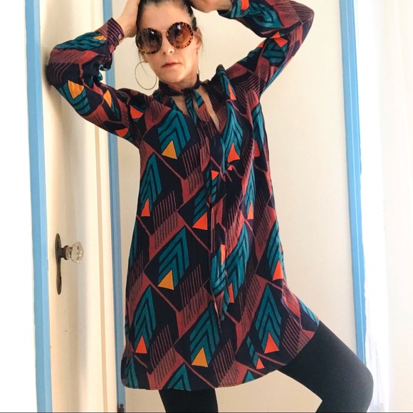 Astr Dresses & Skirts - ASTR Geometric Tie-Neck Swing Dress
